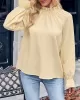 Elasticity Ruffled Solid Color Long Sleeves Ruffle Sleeves Mock Neck T-Shirts Tops