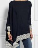 Batwing Sleeves Long Sleeves Split-Joint Striped Round-Neck T-Shirts