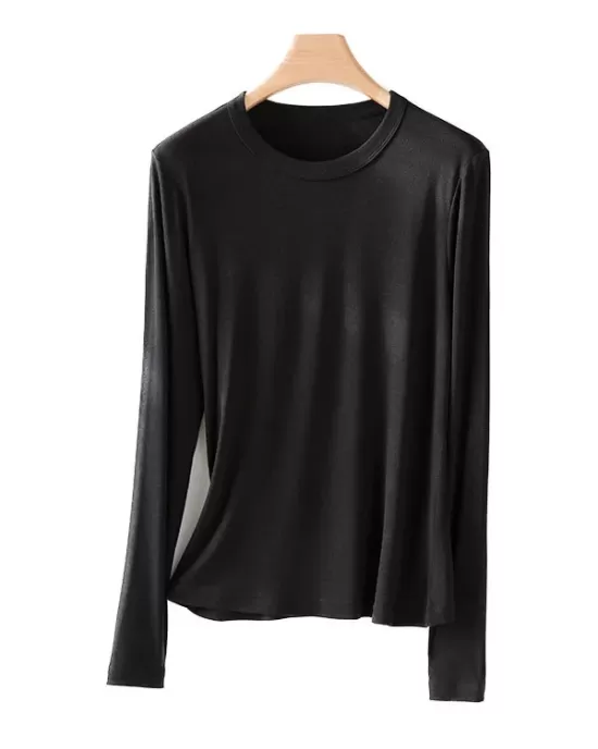 Solid Color Long Sleeves Round-neck Skinny T-Shirts Tops