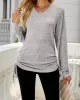 Drawstring Solid Color Tied Long Sleeves Loose V-Neck T-Shirts Tops