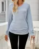 Drawstring Solid Color Tied Long Sleeves Loose V-Neck T-Shirts Tops