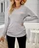 Drawstring Solid Color Tied Long Sleeves Loose V-Neck T-Shirts Tops