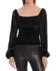 Elasticity Solid Color Velvet Long Sleeves Loose Square-Neck T-Shirts Tops