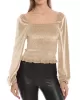 Elasticity Solid Color Velvet Long Sleeves Loose Square-Neck T-Shirts Tops