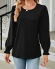 Elasticity Solid Color Long Sleeves Loose Round-Neck T-Shirts Tops