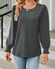 Elasticity Solid Color Long Sleeves Loose Round-Neck T-Shirts Tops