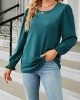 Elasticity Solid Color Long Sleeves Loose Round-Neck T-Shirts Tops