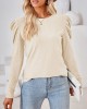 Pleated Solid Color Long Sleeves Loose Round-Neck T-Shirts Tops