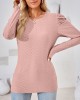 Pleated Solid Color Long Sleeves Loose Round-Neck T-Shirts Tops