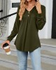 Buttoned Drawstring Hooded Solid Color Long Sleeves Loose V-Neck T-Shirts Tops