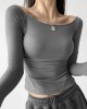 Pleated Solid Color Flared Sleeves Long Sleeves Boat Neck T-Shirts Tops