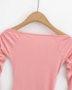 Pleated Solid Color Flared Sleeves Long Sleeves Boat Neck T-Shirts Tops