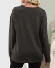 Asymmetric Drawstring Hollow Solid Color Long Sleeves Loose Round-Neck T-Shirts Tops