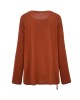 Asymmetric Drawstring Hollow Solid Color Long Sleeves Loose Round-Neck T-Shirts Tops