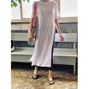 Casual Simple Split-Side Designed Long T-Shirt