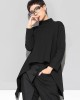 Black Zipper Long Sleeves Swallow-Tailed T-Shirt