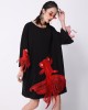 Red Goldfish Embroidered Loose Round Neck T-Shirt Dress