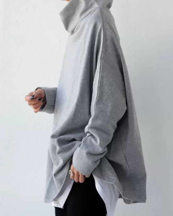 Urban Black&Gray High-Neck Long Sleeve Oversize T-Shirt