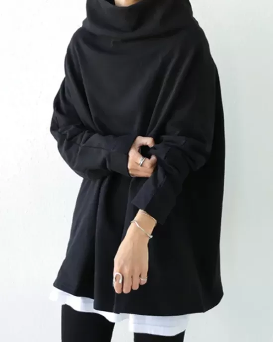 Urban Black&Gray High-Neck Long Sleeve Oversize T-Shirt