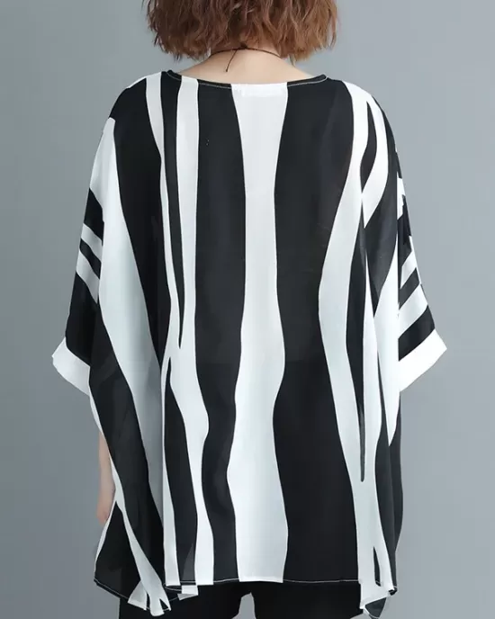 Original Chiffon Batwing Sleeves Striped Shirts Tops