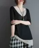 Artistic False Two Loose Ramie Cotton Half Sleeve Shirt