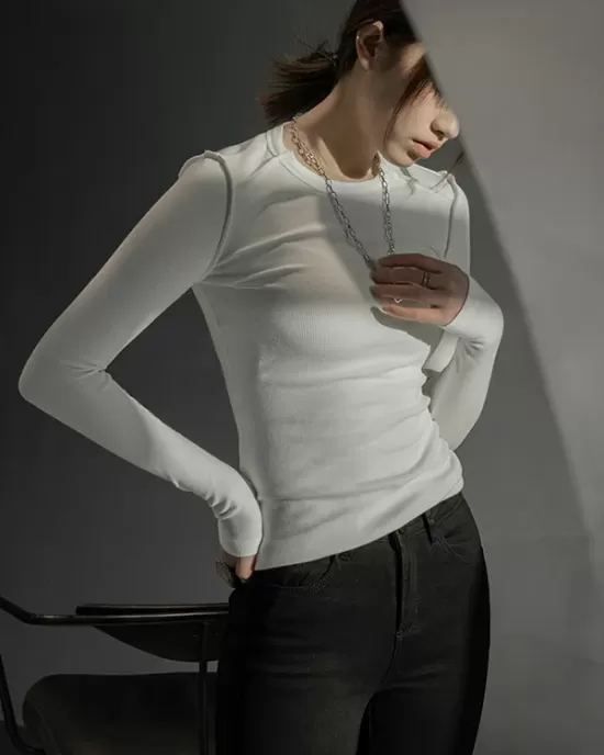 Simple Solid Color Round-Neck Long Sleeves T-Shirt