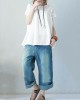 Vintage Solid Color Split-Joint Pleated Embroidered Hollow Lace Round-Neck Short Sleeves T-Shirt