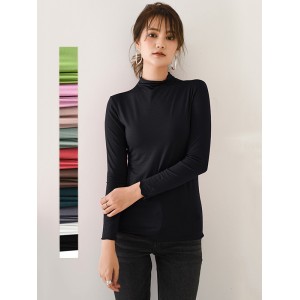 10 Colors Simple Solid Color Long Sleeves High-Neck T-Shirt Top