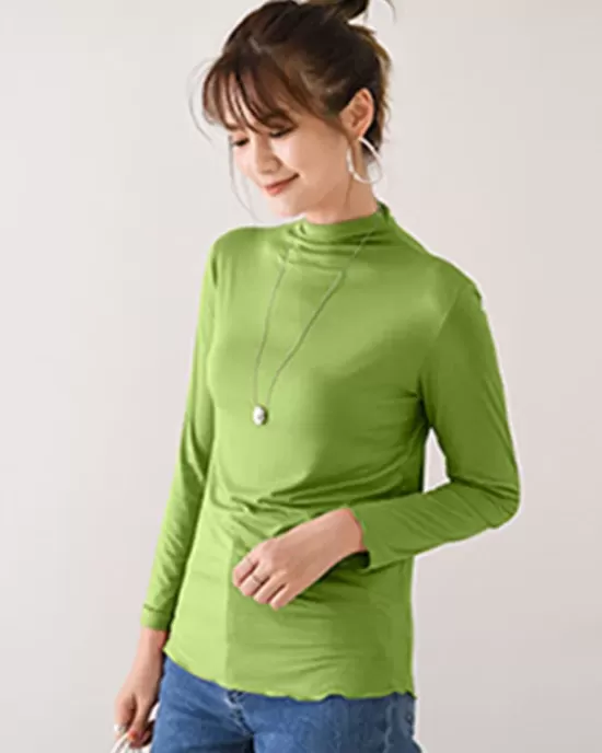 10 Colors Simple Solid Color Long Sleeves High-Neck T-Shirt Top