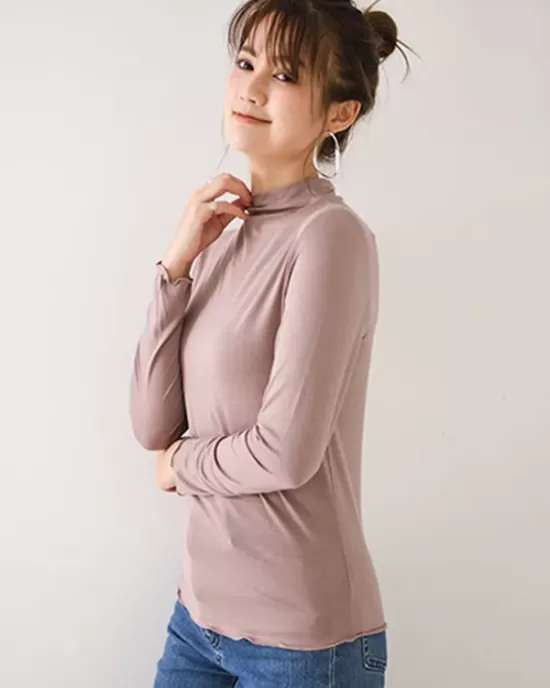 10 Colors Simple Solid Color Long Sleeves High-Neck T-Shirt Top