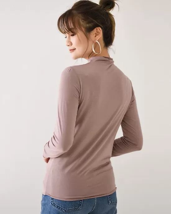 10 Colors Simple Solid Color Long Sleeves High-Neck T-Shirt Top