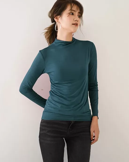 10 Colors Simple Solid Color Long Sleeves High-Neck T-Shirt Top