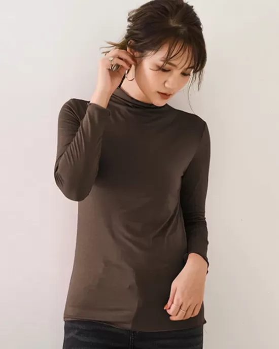 10 Colors Simple Solid Color Long Sleeves High-Neck T-Shirt Top