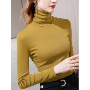 Simple 9 Colors High-Neck Long Sleeves T-Shirt Top