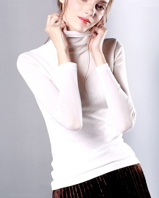 13 Colors High-Neck  Solid Color Long Sleeves T-Shirt Top