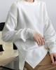 3 Colors Loose Casual Solid Color Split-Side T-Shirt Top