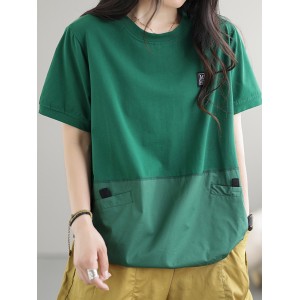 Split-Joint Loose Short Sleeves Round-Neck T-Shirts Tops