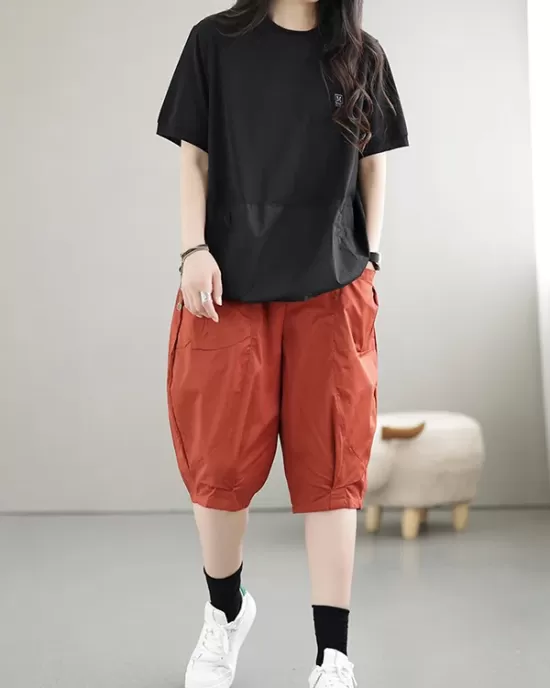 Split-Joint Loose Short Sleeves Round-Neck T-Shirts Tops