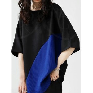 Contrast Color Batwing Sleeves Half Sleeves Round-neck T-Shirts Tops