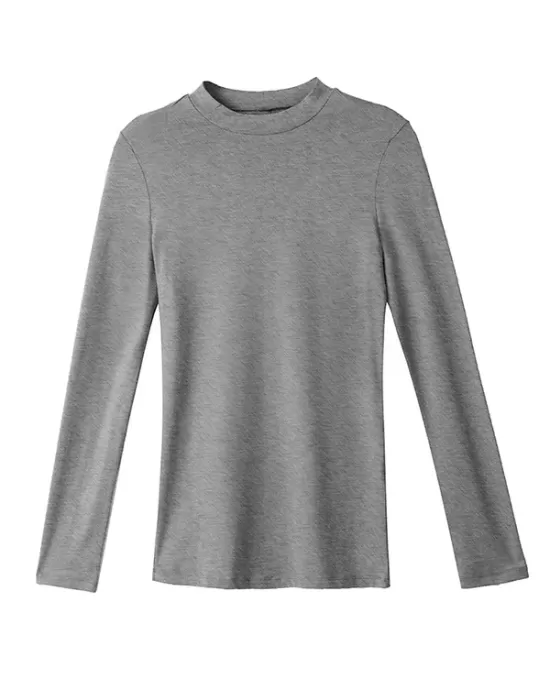 Casual Long Sleeves Skinny Solid Color Stand Collar T-Shirts