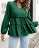 Solid Color Long Sleeves Loose V-Neck T-Shirts Tops