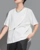 Asymmetric Split-Joint Zipper Loose Short Sleeves Round-neck T-Shirts Tops