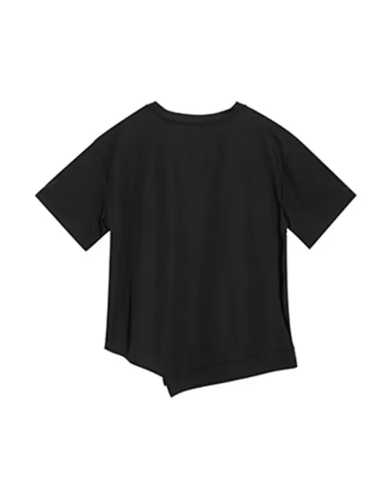 Asymmetric Solid Color Split-Joint Loose Short Sleeves Round-Neck T-Shirts Tops