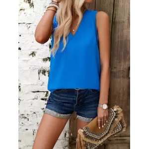 Solid Color Split-Joint Loose Sleeveless V-Neck Vest Top