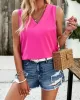 Solid Color Split-Joint Loose Sleeveless V-Neck Vest Top