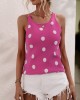 Hollow Polka-Dot High-Low Sleeveless Round-Neck Vest Top