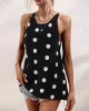 Hollow Polka-Dot High-Low Sleeveless Round-Neck Vest Top