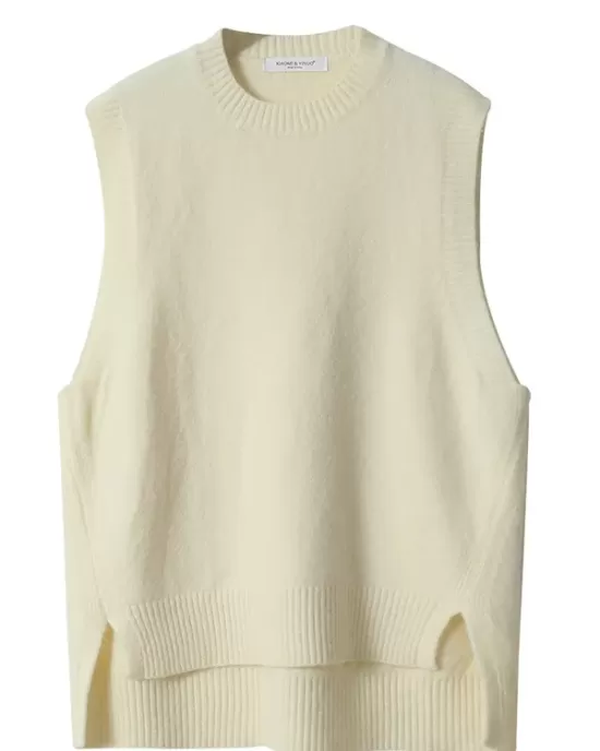 Solid Color Split-Joint Split-side High-low Loose Round-neck Vest Top Knitwear