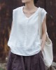 Fringed Pleated Solid Color Split-Joint Loose Sleeveless V-Neck Vest Top