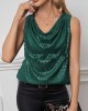 Sequined Shiny Solid Color Split-Joint Loose Sleeveless V-neck Vest Top